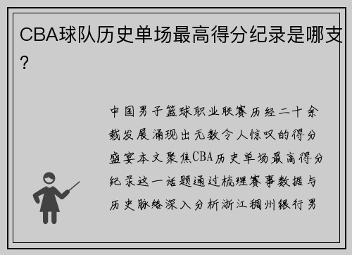 CBA球队历史单场最高得分纪录是哪支？